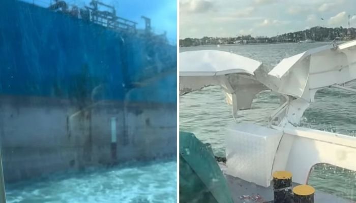 பத்தாம் தீவிலிருந்து சிங்கப்பூருக்கு சென்ற பெர்ரி ரசாயன டேங்கரில் மோதியது