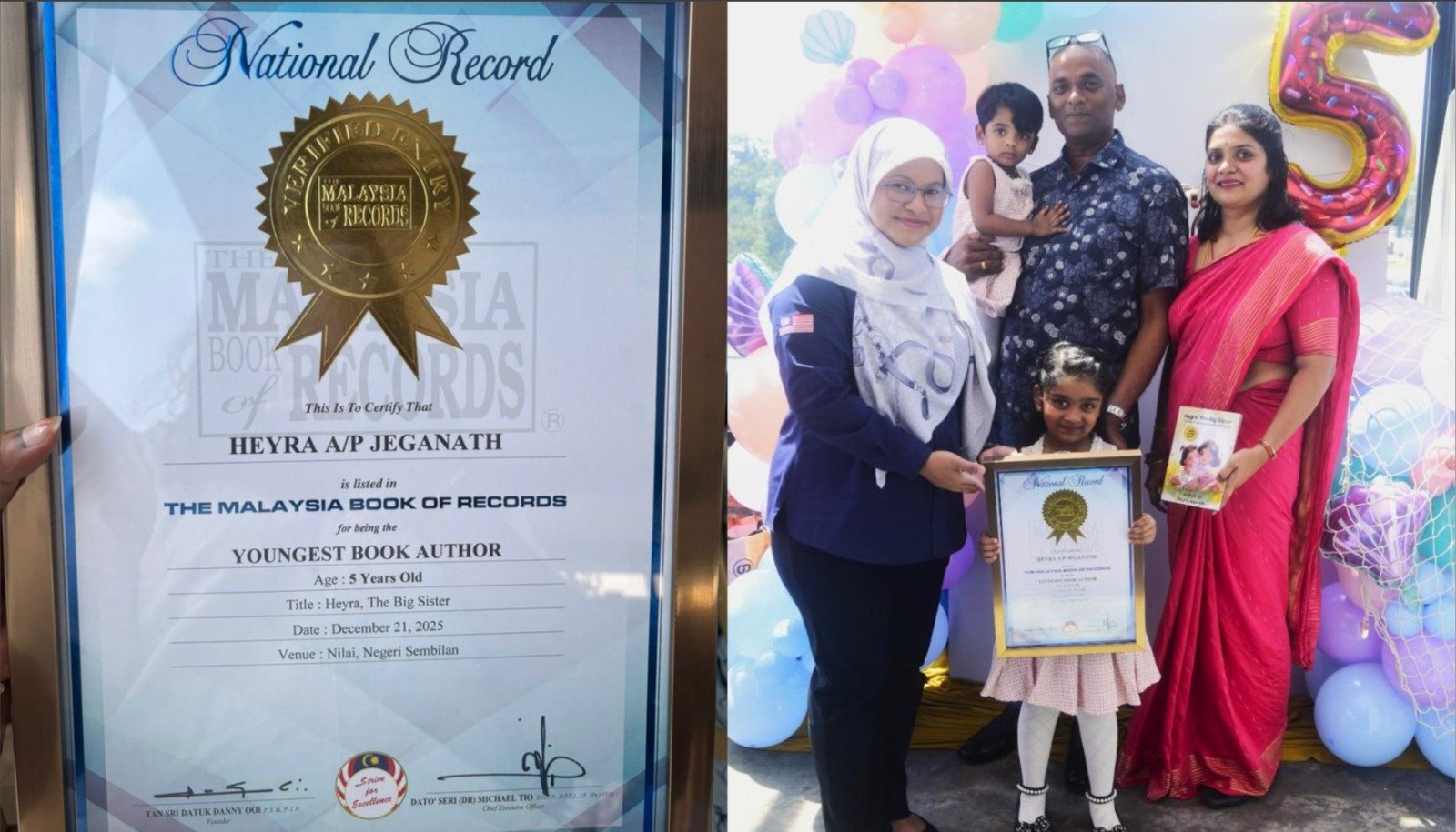 படைப்பாற்றலுக்கு வயது தடையல்ல: மலேசியாவின் இளம் எழுத்தாளராக 5 வயது ஹெய்ரா ஜெகநாத் சாதனை