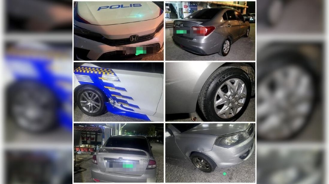 சுங்கை பட்டாணியில் சாலைவரி காலாவதியானதால் போலீஸ் வாகனதை மோதி தள்ளி தப்பித்த ஆடவன்