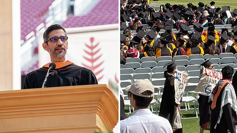 Stanford பல்கலைக்கழகத்தில் பரபரப்பு: சுந்தர் பிச்சை பேசத் தொடங்கியதும் பட்டமளிப்பு விழாவைப் புறக்கணித்த நூற்றுக்கணக்கான மாணவர்கள்
